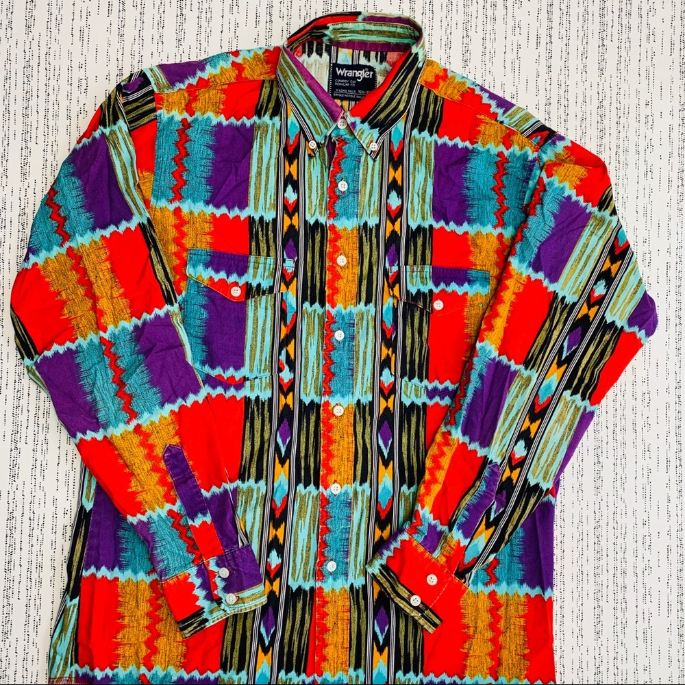 Vintage 80s-90s Wrangler Colorful Button Up Shirt